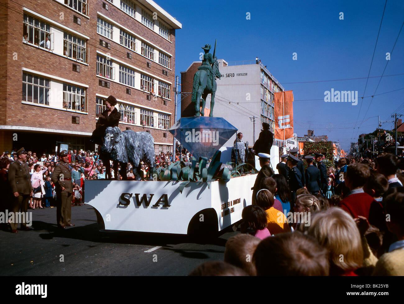 Parade float promoting produce of SWA (South-Western Africa or Namibia), during the apartheid era, Durban, South Africa, 1966 Stock Photo