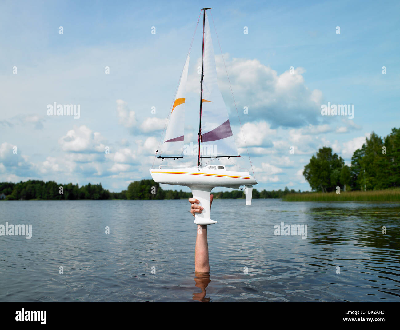 Remote-controlled boat above the water Stock Photo