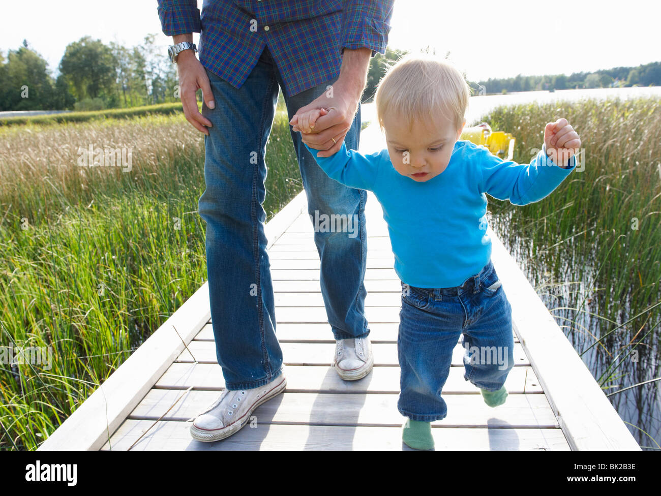 Firsts steps of a baby boy Stock Photo