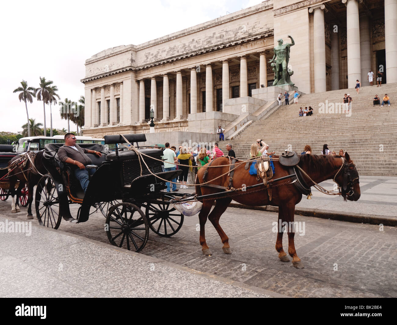 Horse and Carriage outside the Capital (Capitolio) building, Old Havana, Cuba Stock Photo