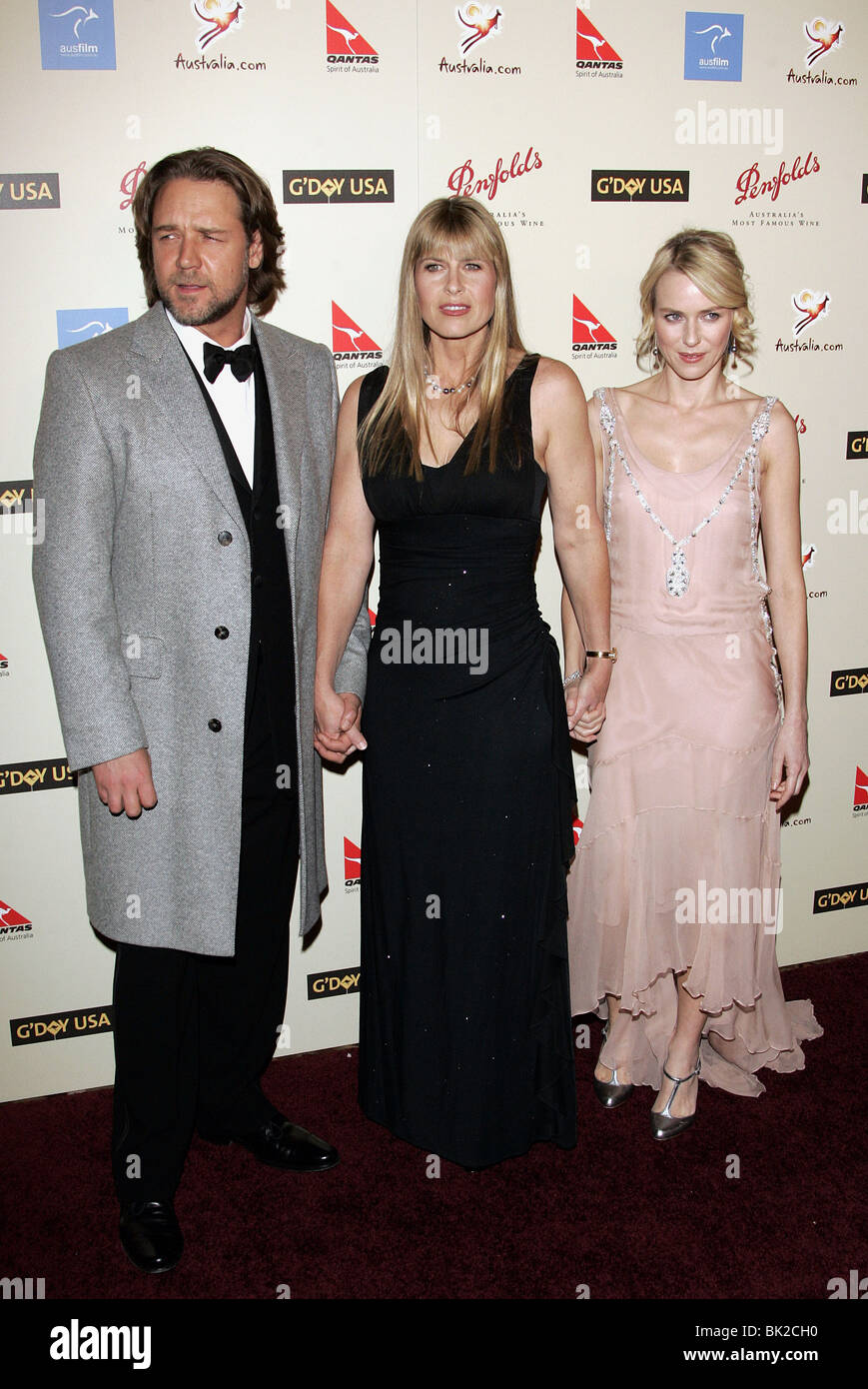 RUSSELL CROWE TERRI IRWIN & NAOMI WATTS 2007 PENFOLDS ICON BLACK TIE GALA CENTURY CITY LOS