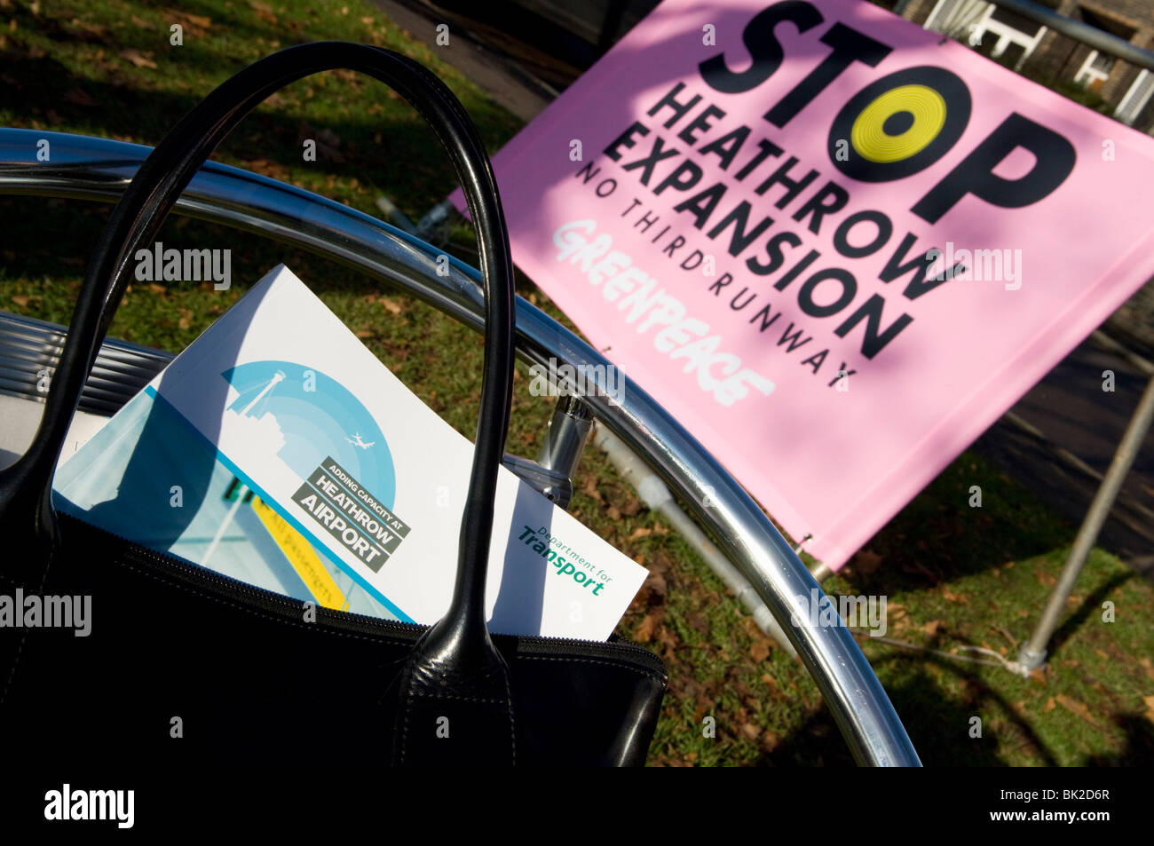 a protest against the third runway at Heathrow Airport organised by Greenpeace. Richmond Green Stock Photo