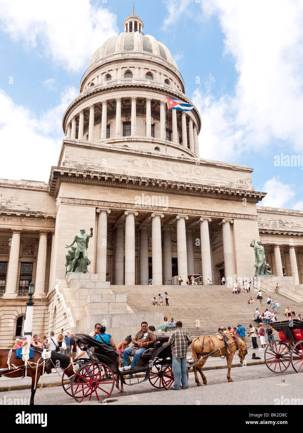 Horse and Carriage outside the Capital (Capitolio) building, Old Havana, Cuba Stock Photo