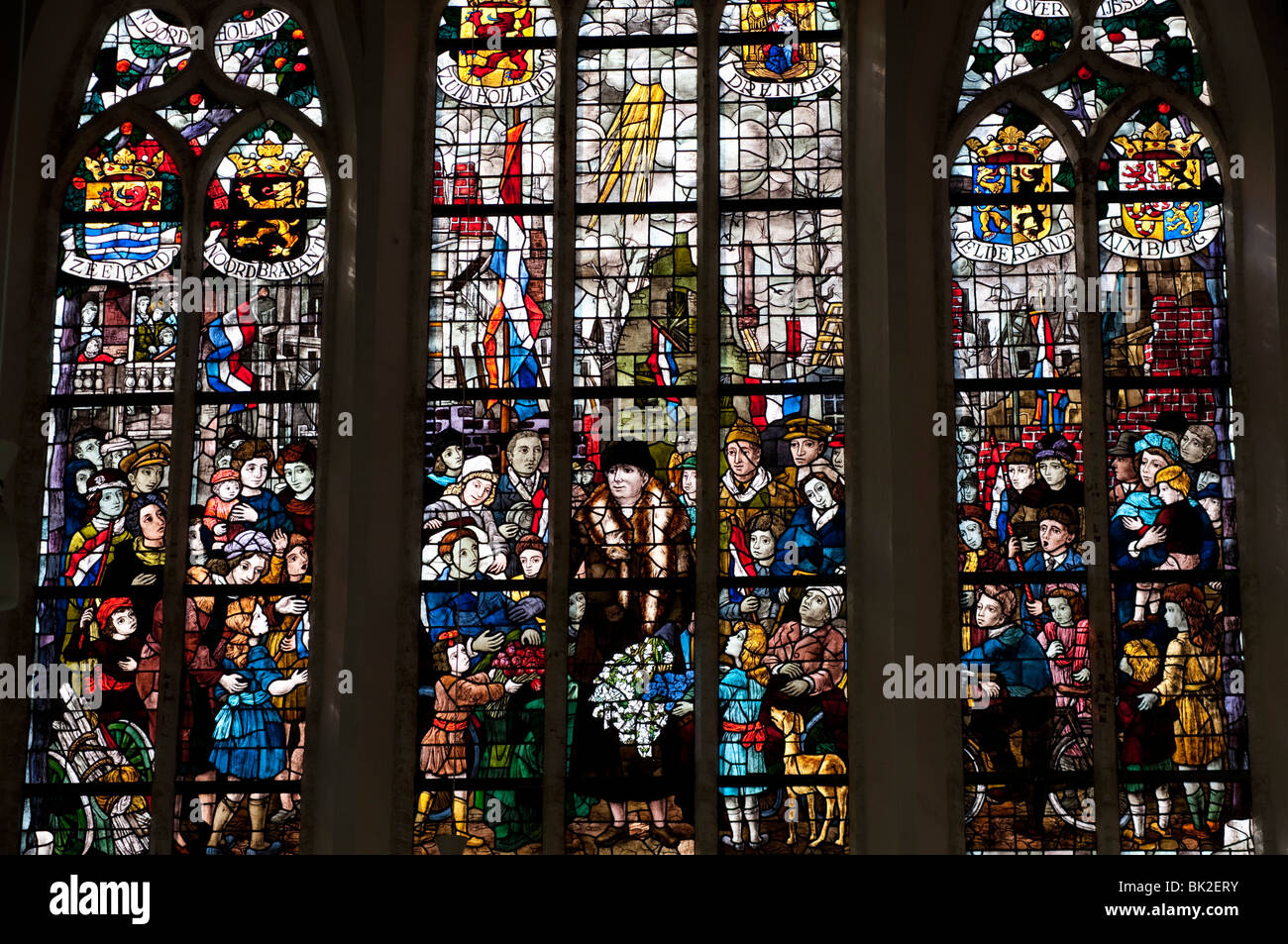 Stained glass windows in Oude Kerk or Old church in Delft The Netherlands Stock Photo