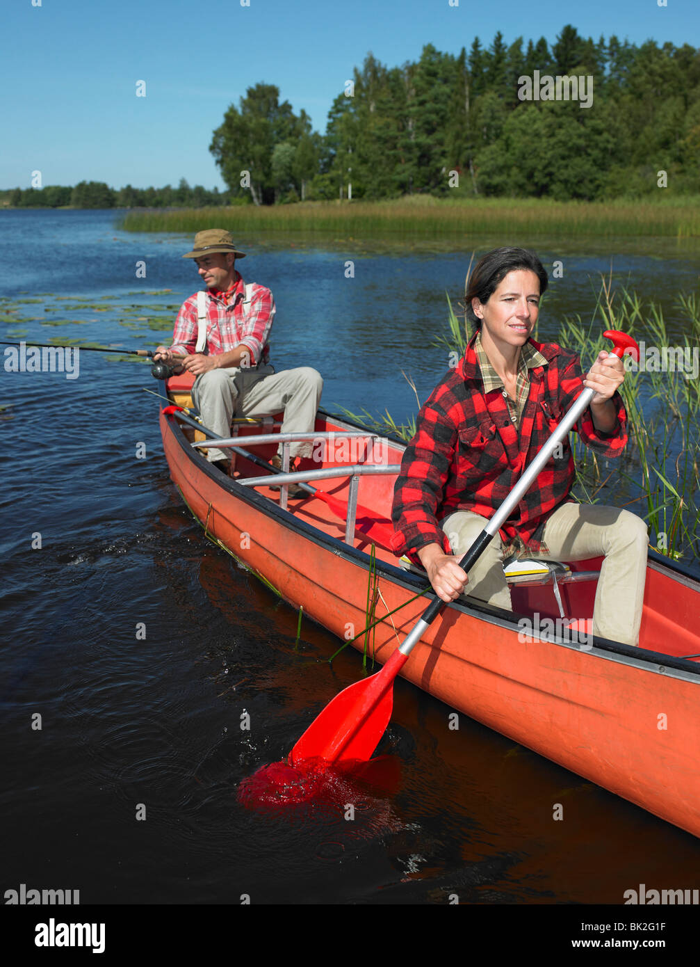 Couple on a canoe Stock Photo