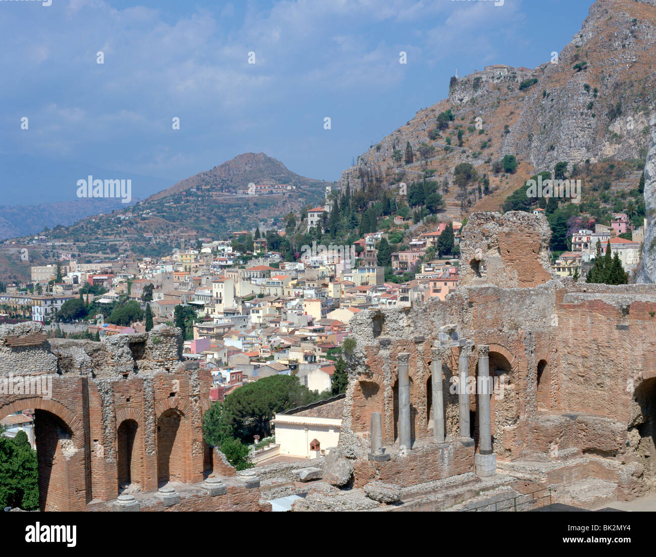 Greek Theatre And Town, Taormina, Sicily, Italy Stock Photo - Alamy