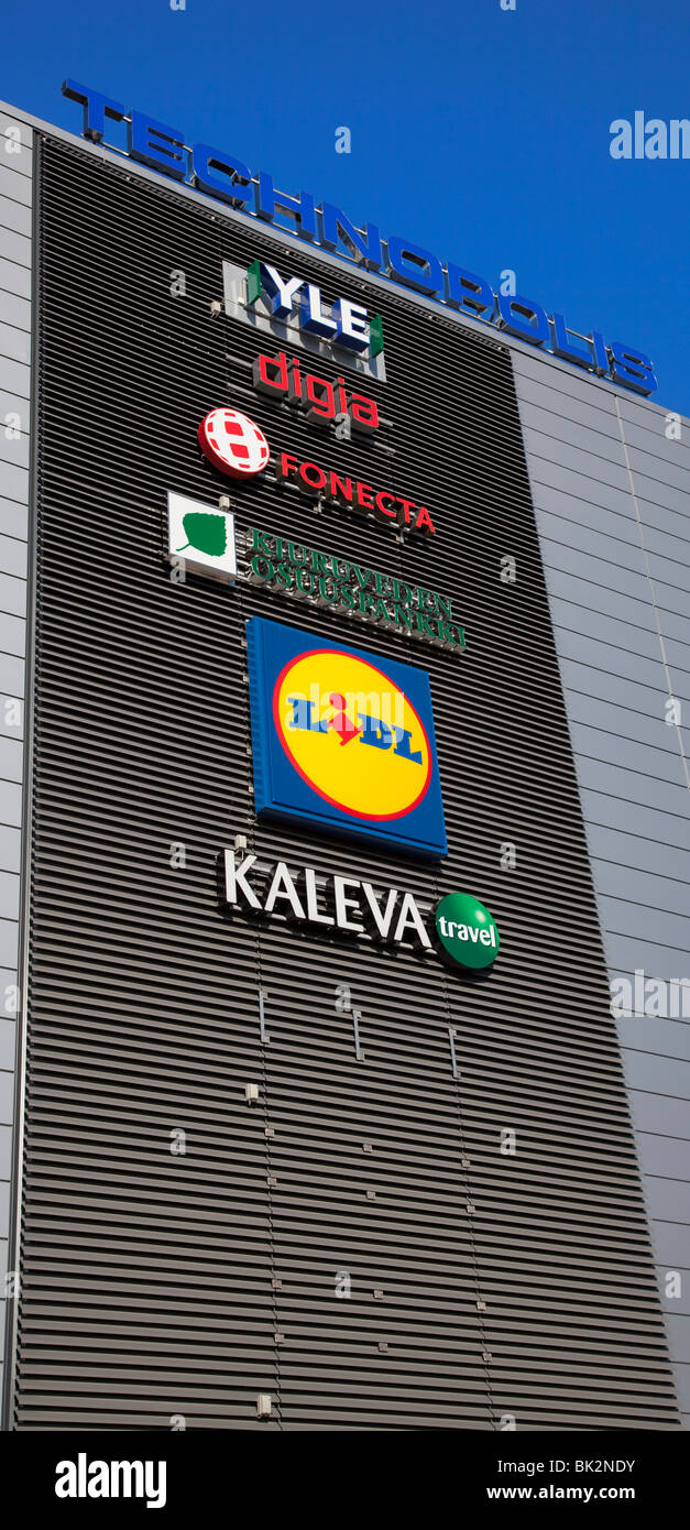 Company logos , who are present in building , Finland Stock Photo