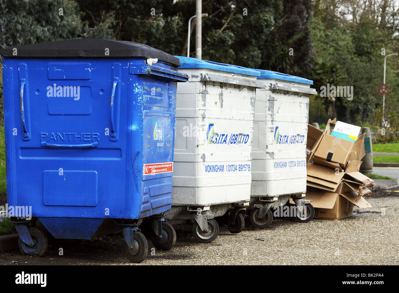Roadside rubbish bins for domestic rubbish collection - Reading, Berkshire, England Stock Photo