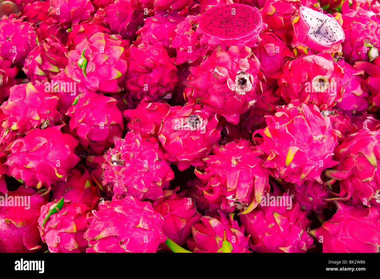 DRAGON FRUITS, Hylocereus polyrhizus, REUNION ISLAND Stock Photo