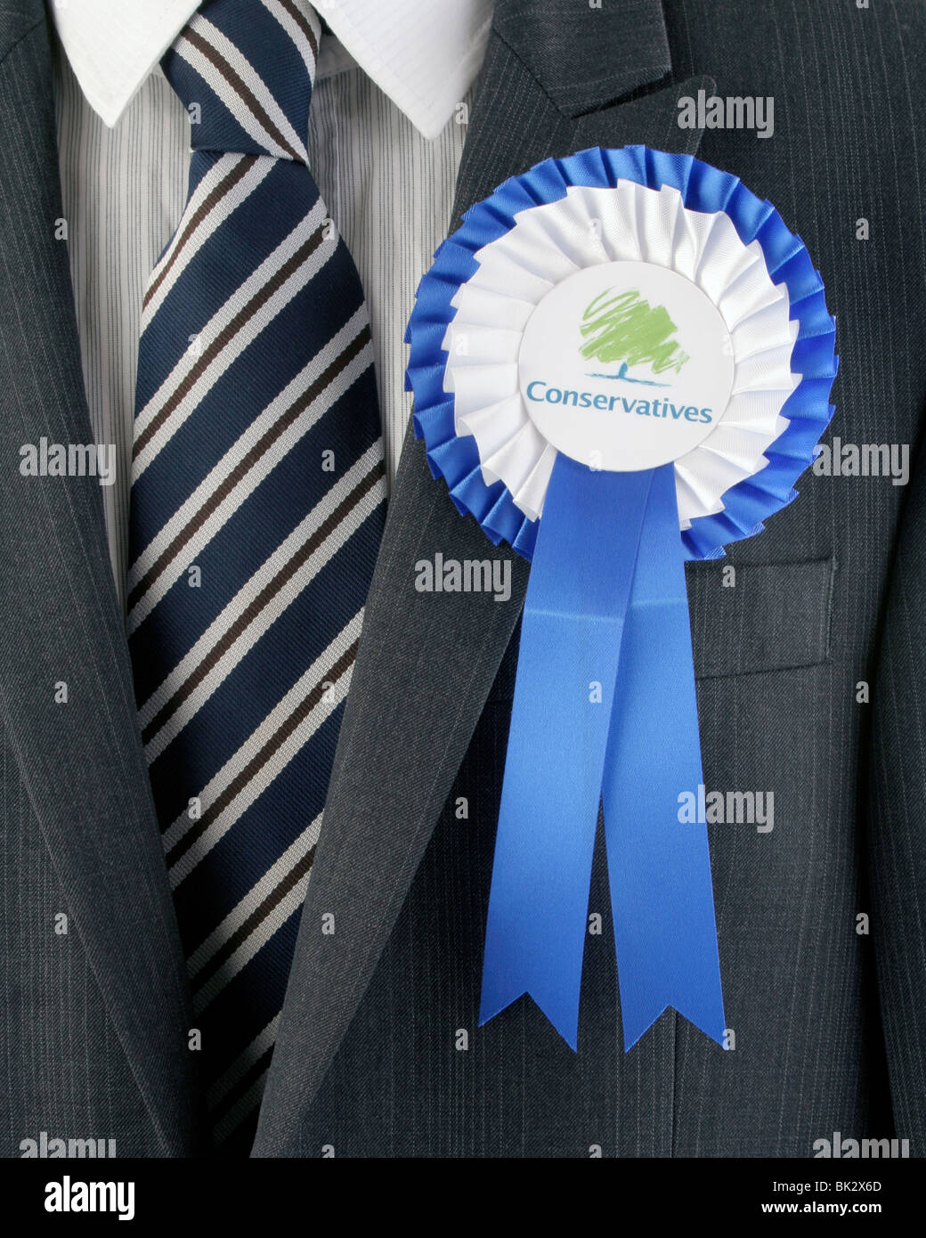 Blue Conservative Rosette pinned to jacket Stock Photo