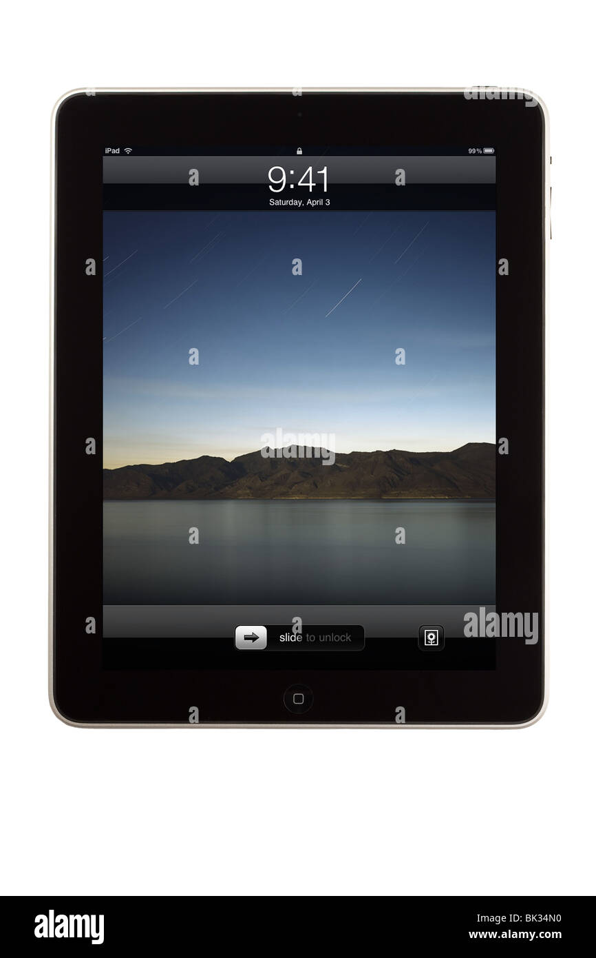 An iPad tablet computer in locked screen mode Stock Photo