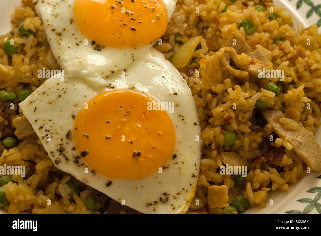 Nasi Goring, Indonesian fried rice with eggs Stock Photo