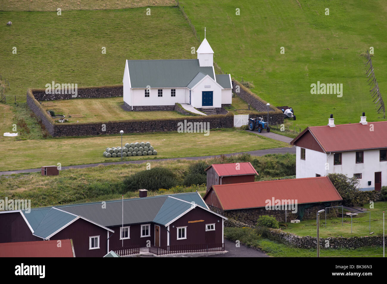Church at Dalur, Sandoy, Faroe Islands (Faroes), Denmark, Europe Stock Photo