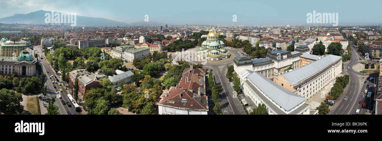 Aerial view of Sofia city center with Alexander Nevski cathedral. Stock Photo