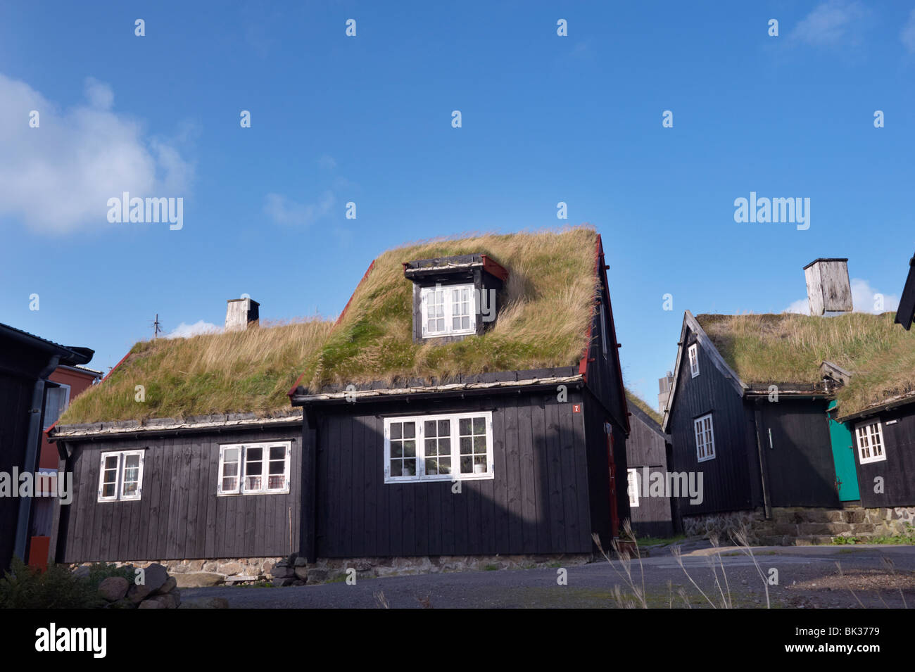 Old houses and turf-roofed buildings in historic Tinganes district, Torshavn, Streymoy, Faroe Islands, Denmark, Europe Stock Photo