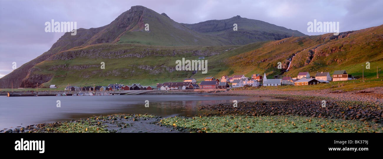 Famjin village, west coast of Suduroy Island, Faroe Islands (Faroes), Denmark, Europe Stock Photo