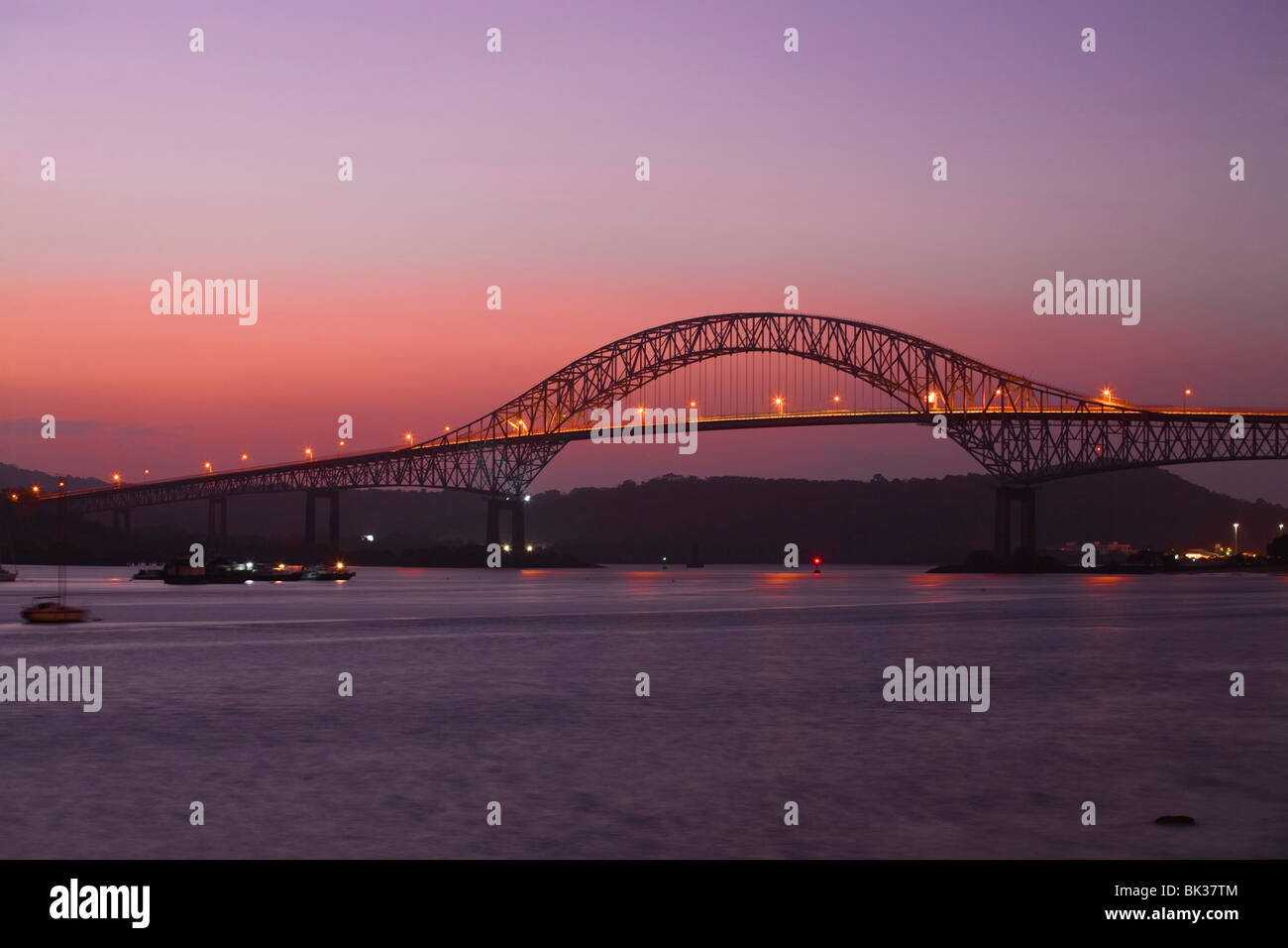 Bridge of the Americas at sunset, Panama City, Panama, Central America Stock Photo