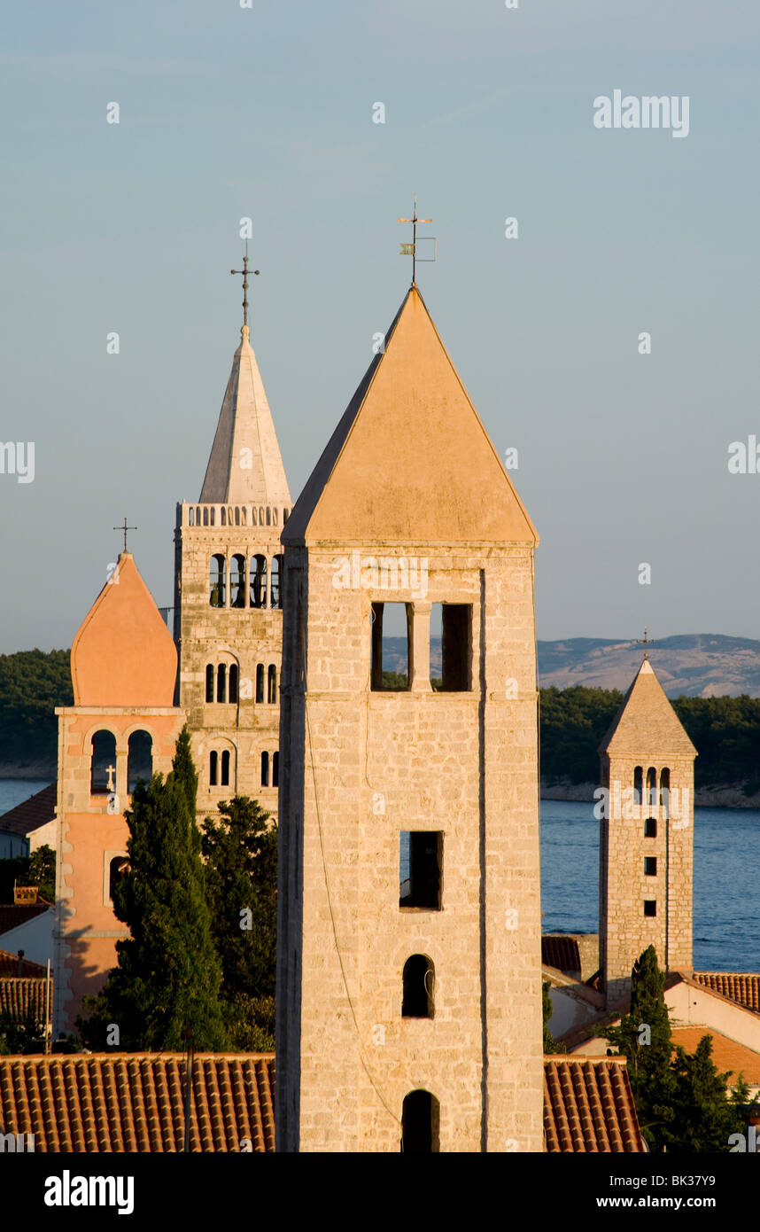 The four medieval bell towers of Rab, island of Rab, Kvarner region, Croatia, Europe Stock Photo
