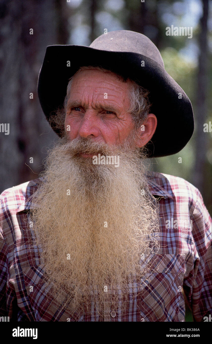 Portrait of a man with a long beard and hat in Belize, Central America Stock Photo