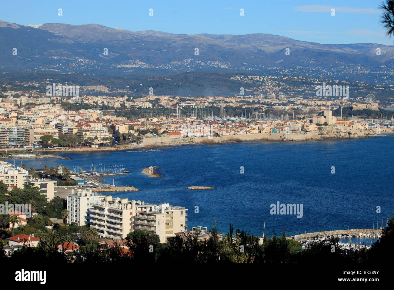 Overview of the city of Antibes and the bay. Stock Photo