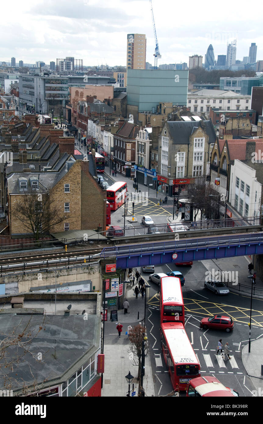 Hackney, London. View of Mare Street from St Augustine's Tower Stock
