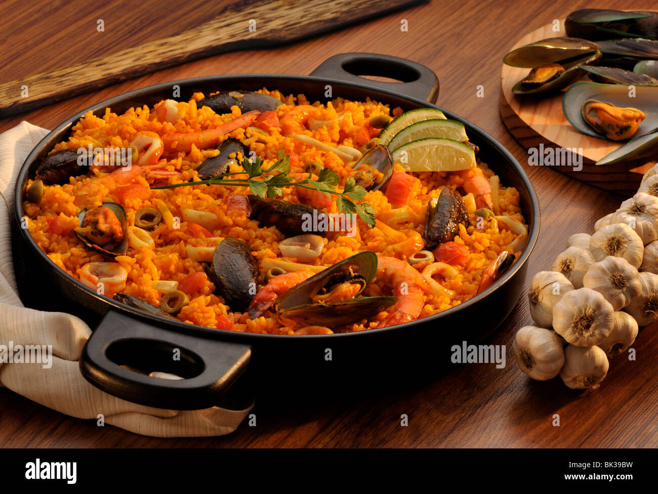Paella, a Spanish rice dish, Spain, Europe Stock Photo