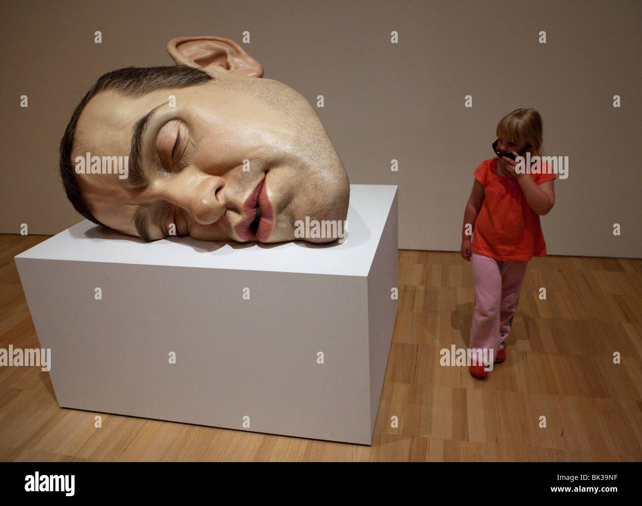 Ron Mueck Man's Sleeping Head Sculpture Stock Photo