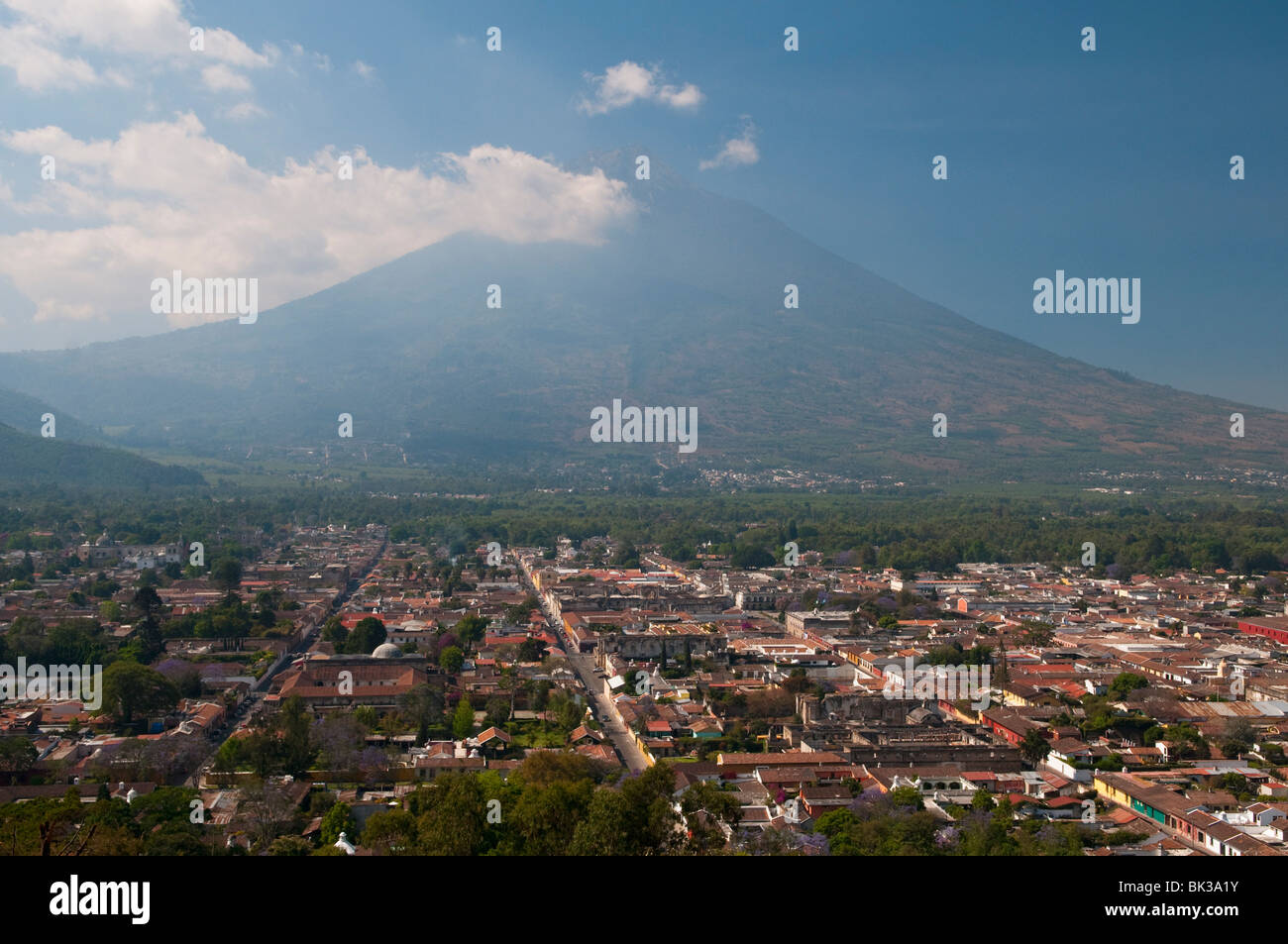 View of Antigua and Volcan de Agua, Guatemala, Central America Stock Photo