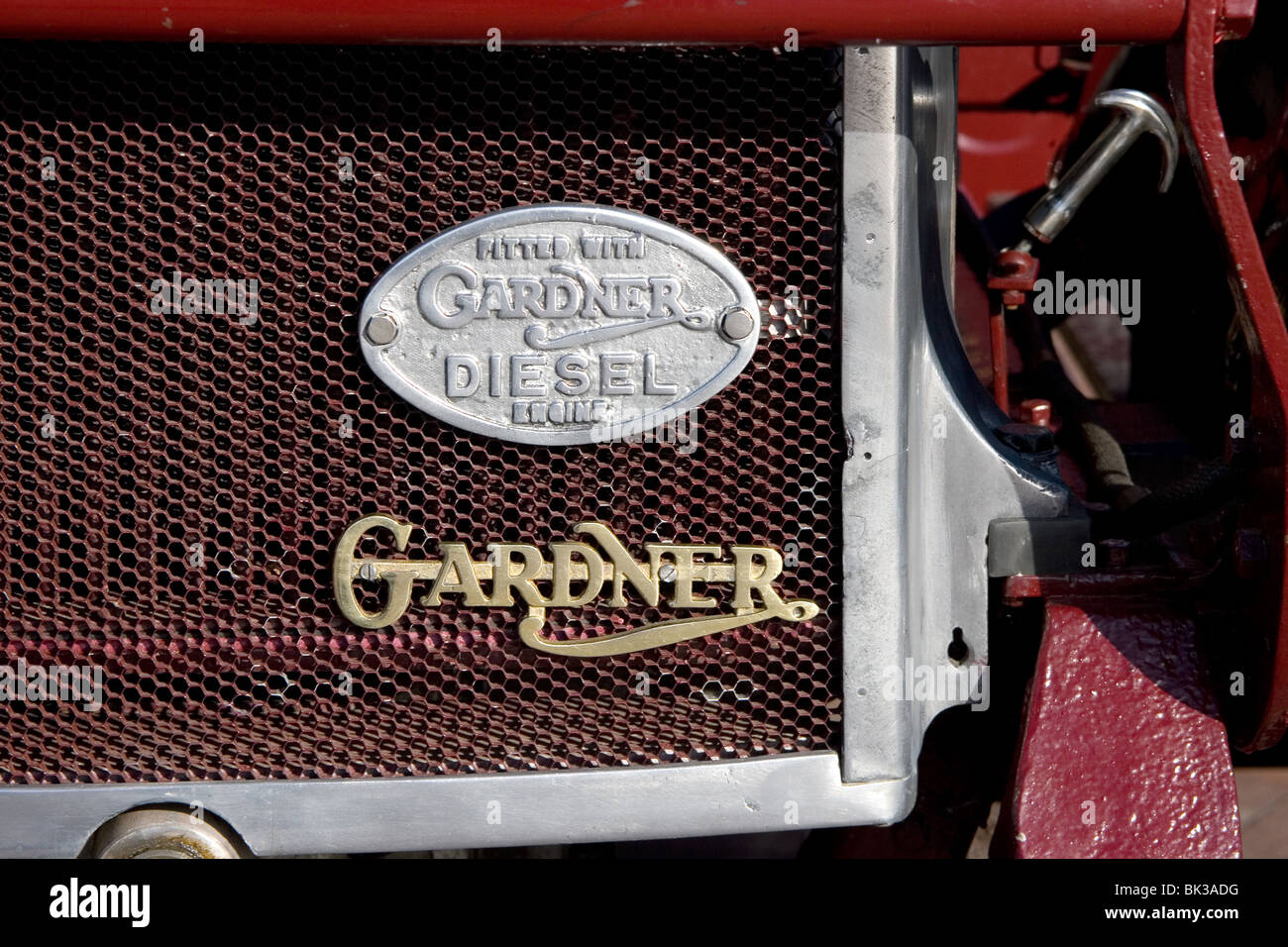 Grill on Albion lorry showing Gardner Diesel plate Stock Photo