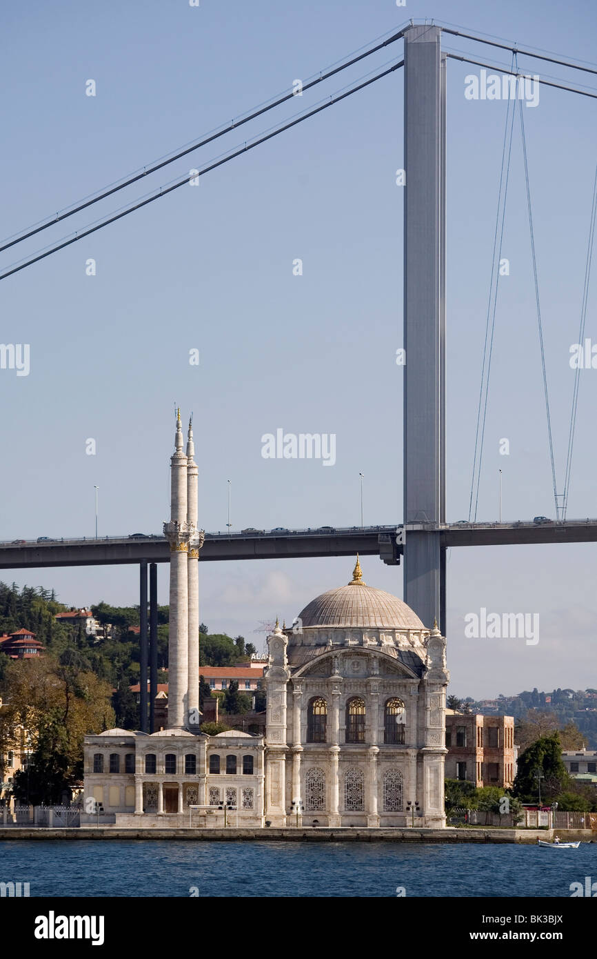 Ortakoy mosque and Bogazici Bridge, Istanbul, Turkey, Europe Stock Photo