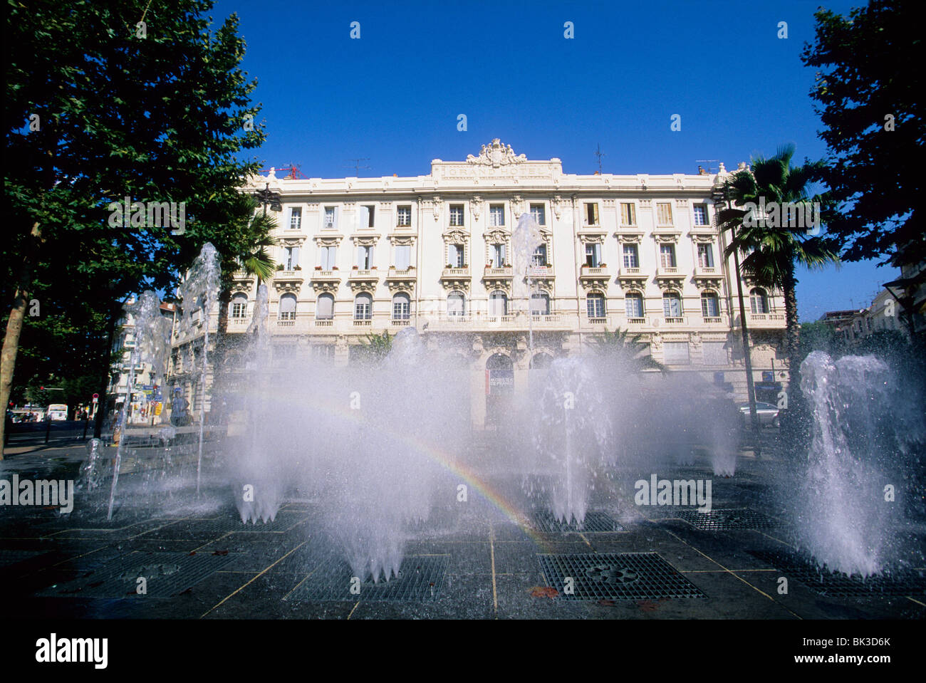 Refreshing water jet in the Place de Gaulle of Antibes Stock Photo
