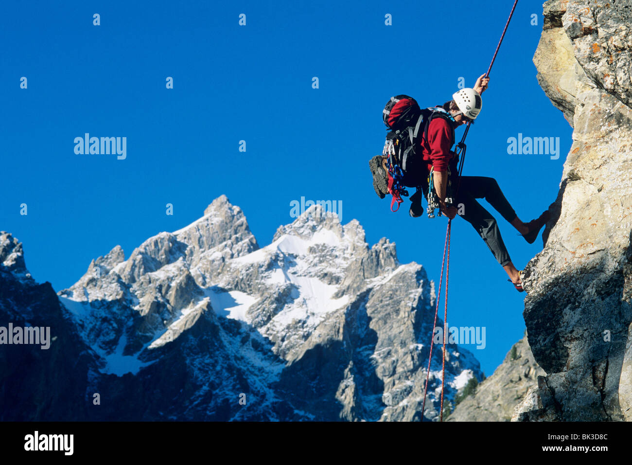 Rappelling off Baxter's Pinnacle below Mount Owen, Grand Teton National ...