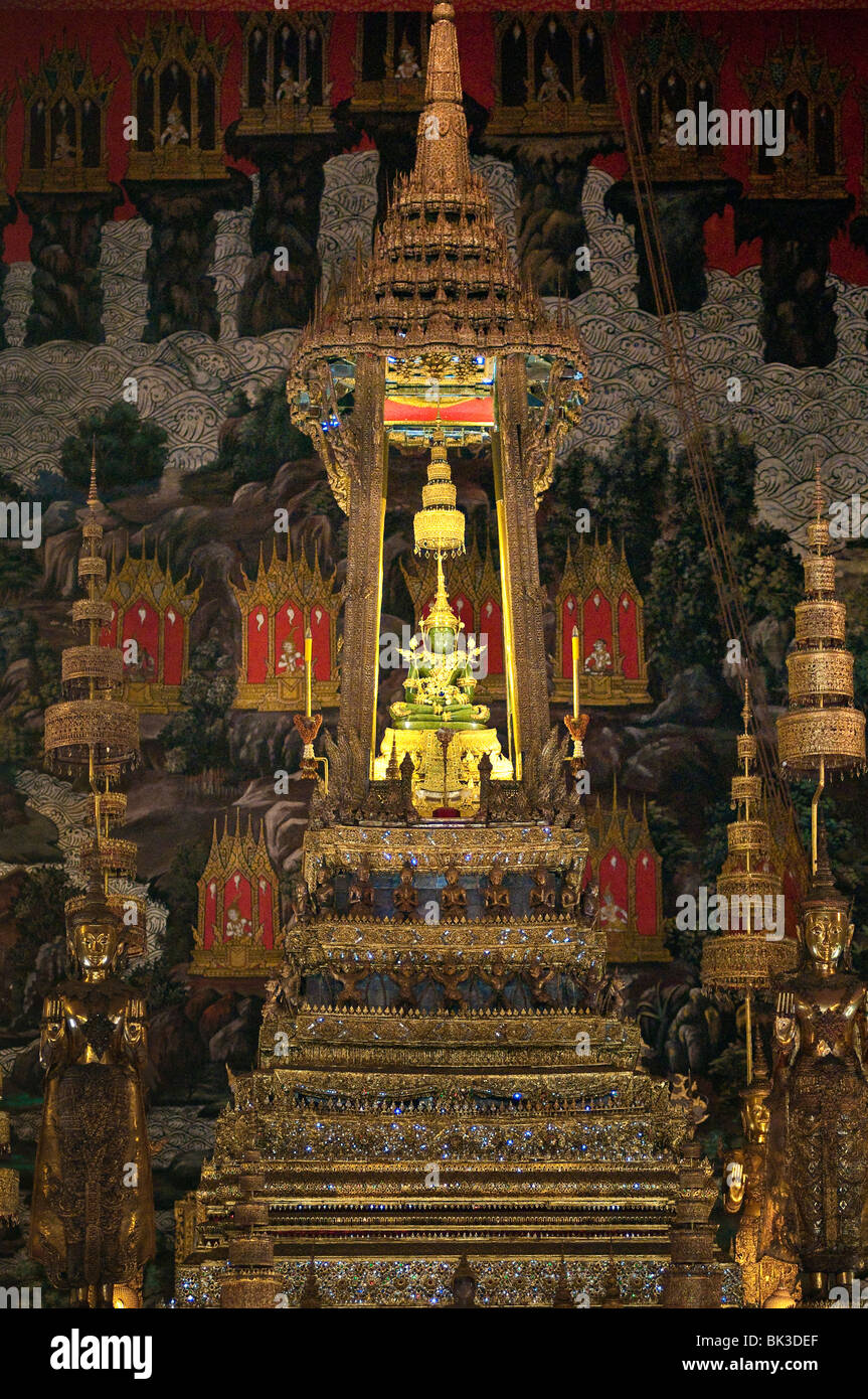The Emerald Buddha in Wat Phra Kaew Buddhist temple at The Grand Palace; Bangkok, Thailand. Stock Photo