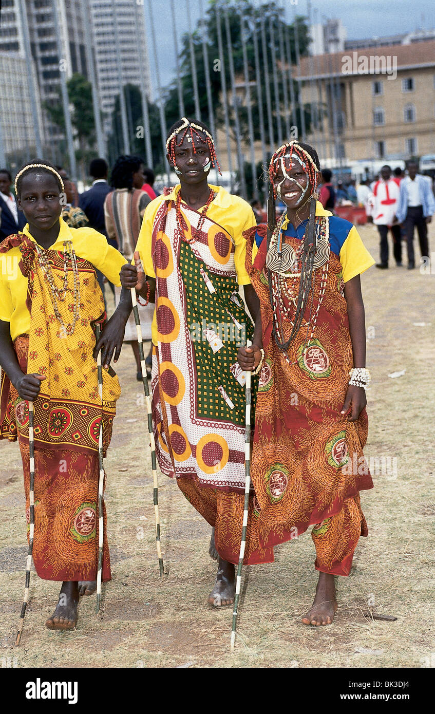 Kenyan women in Nairobi, wearing traditional clothing, Kenya Stock Photo