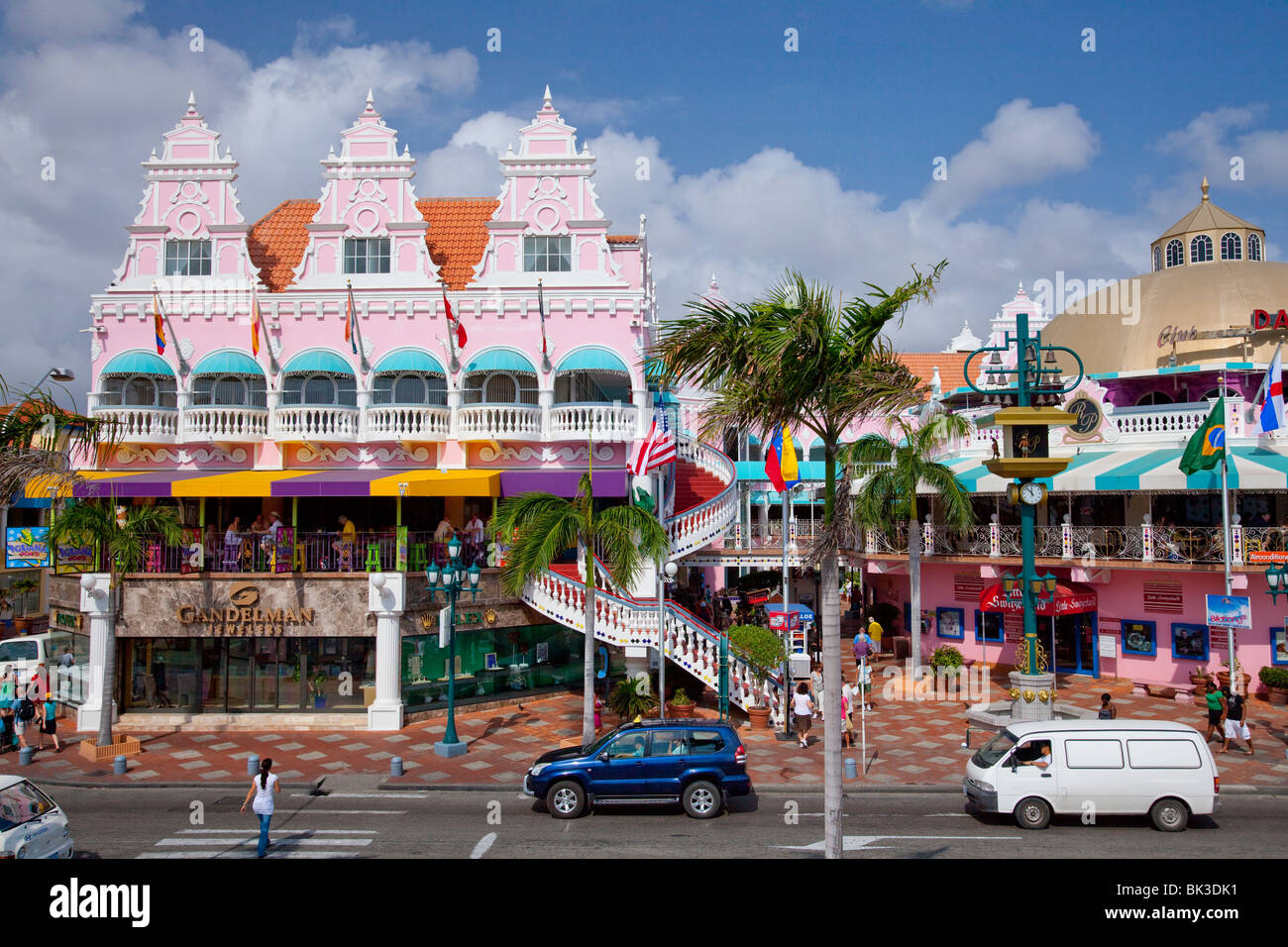 The main street of Oranjestad, Aruba with Dutch architecture and