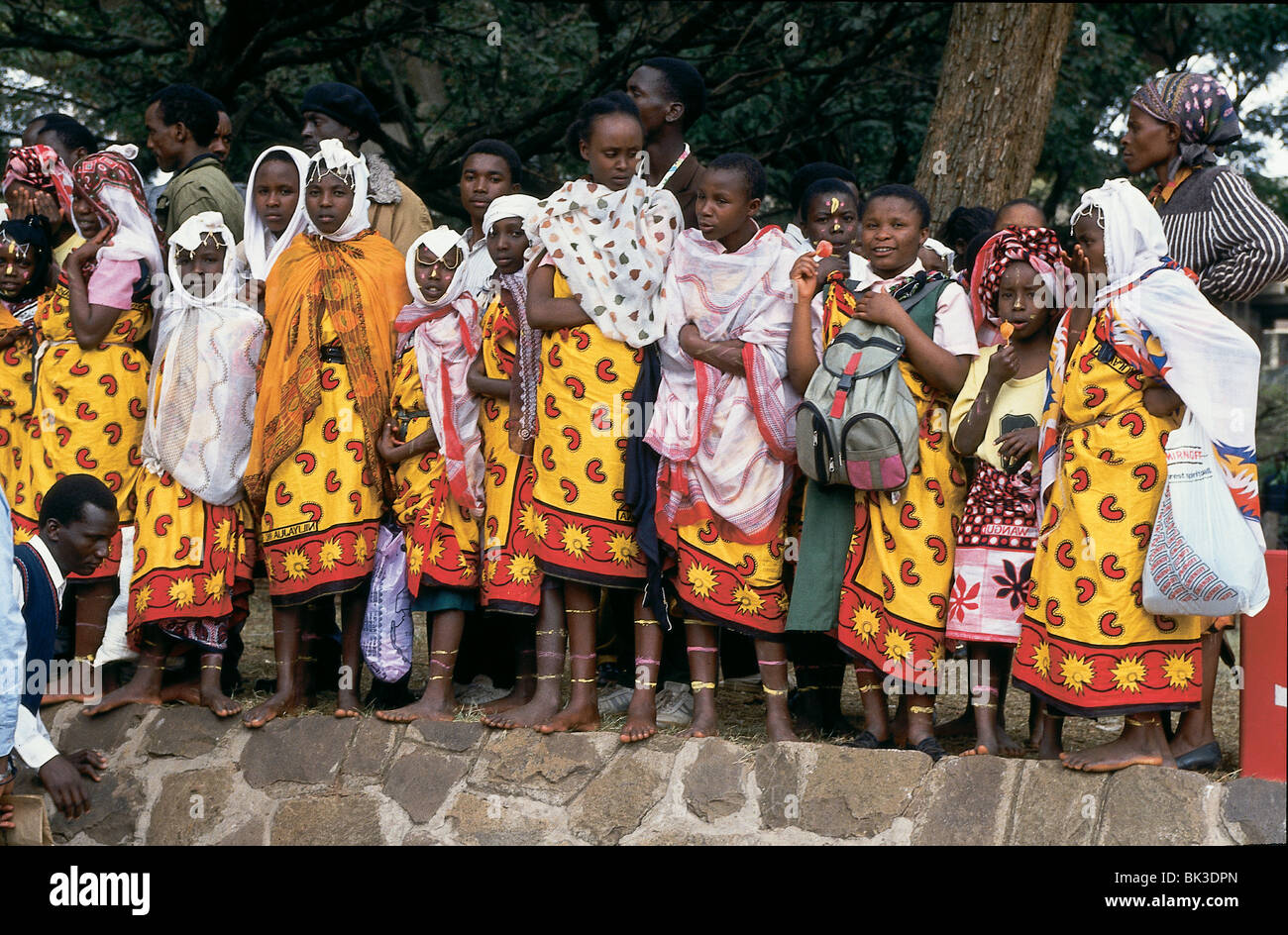 Kenyan children and adults in traditional clothing, Nairobi, Kenya Stock Photo