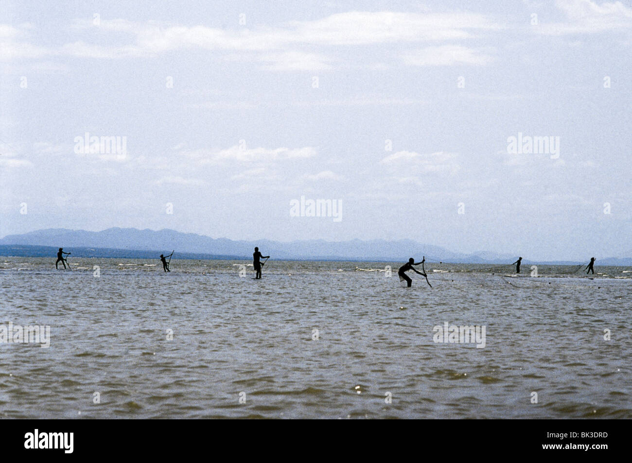 Kenyans fishing with nets in Lake Turkana, Kenya, Africa Stock Photo
