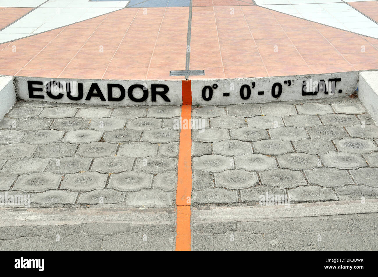 yellow line, Mitad del mundo, ecuator line, Middle of the world monument, Ecuador Stock Photo