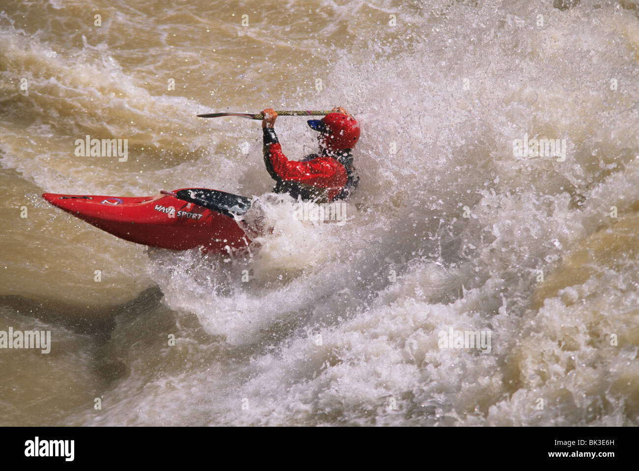 White water kayaking in Lava Falls Rapid on the Colorado River in Grand Canyon National Park, Arizona. Stock Photo