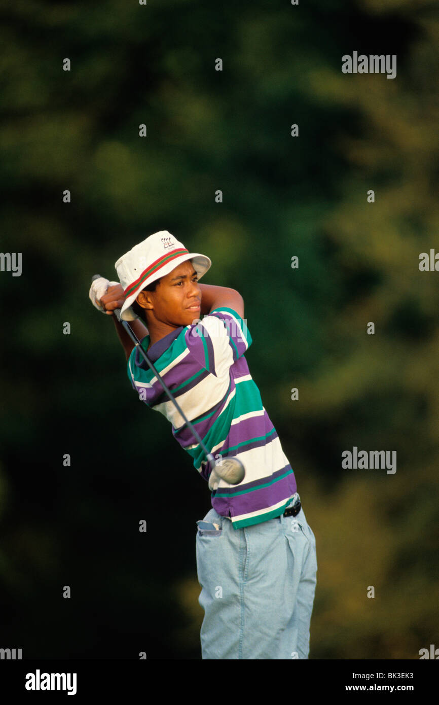 Tiger Woods at the 1991 Jr. Amateur Championship Stock Photo