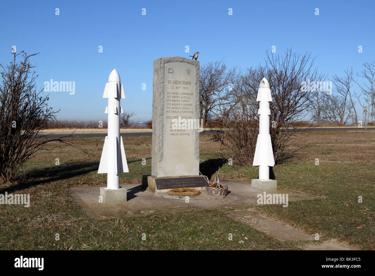 Memorial to Nike missile explosion, Fort Hancock, Sandy Hook, Gateway National Recreation Area Stock Photo