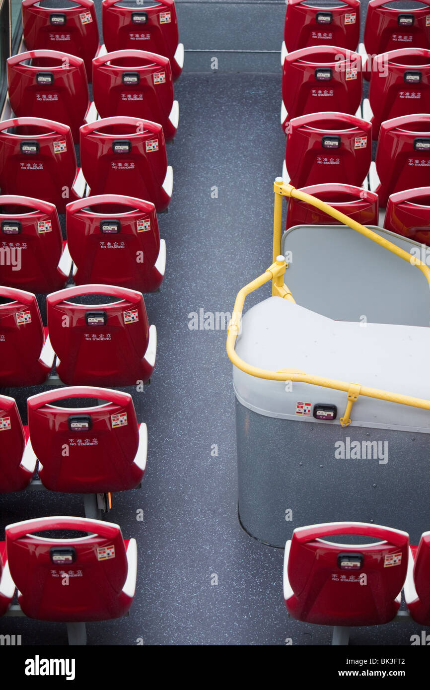 The upper deck of an open toped bus Stock Photo