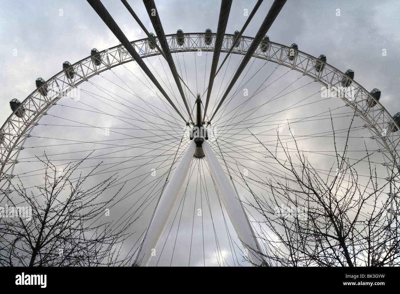 Symmetrical London Eye, Ferris wheel, Millennium Wheel, England's Capital city. Stock Photo