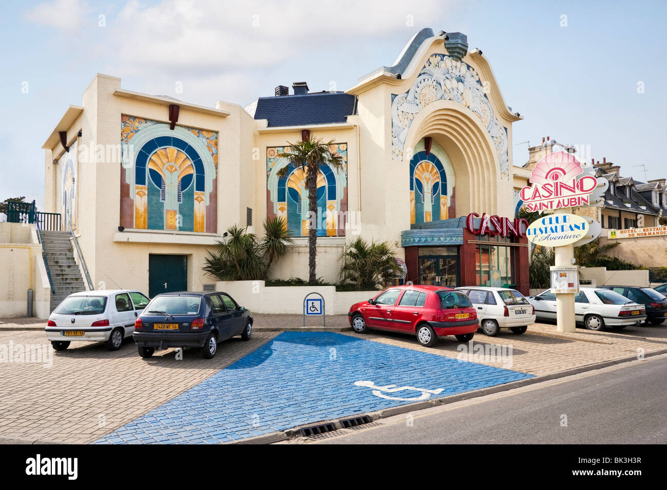 Art Deco building - the Casino at St Aubin sur mer, Normandy, France Stock Photo
