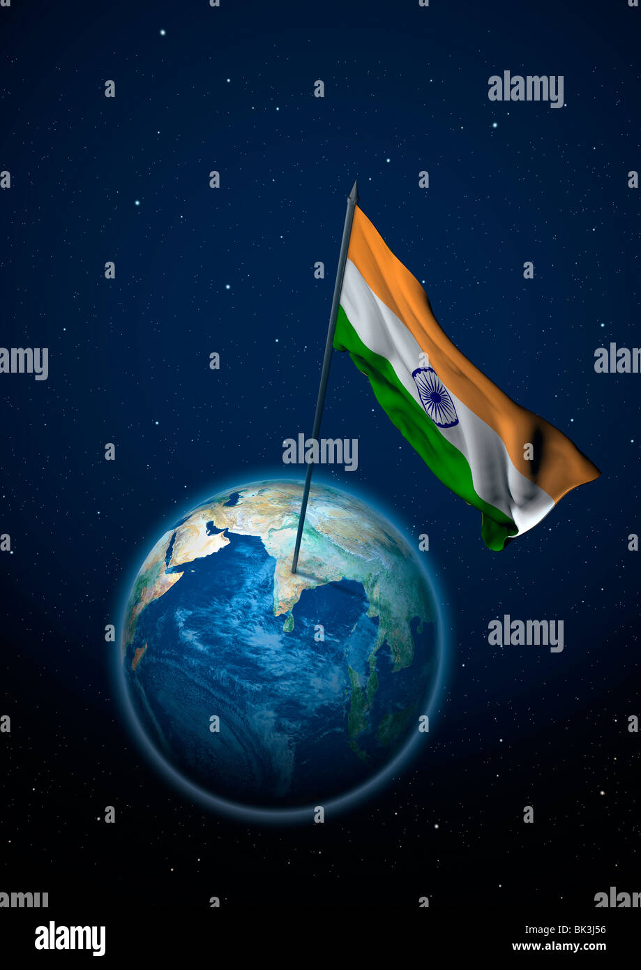 National flag of India in the globe Stock Photo