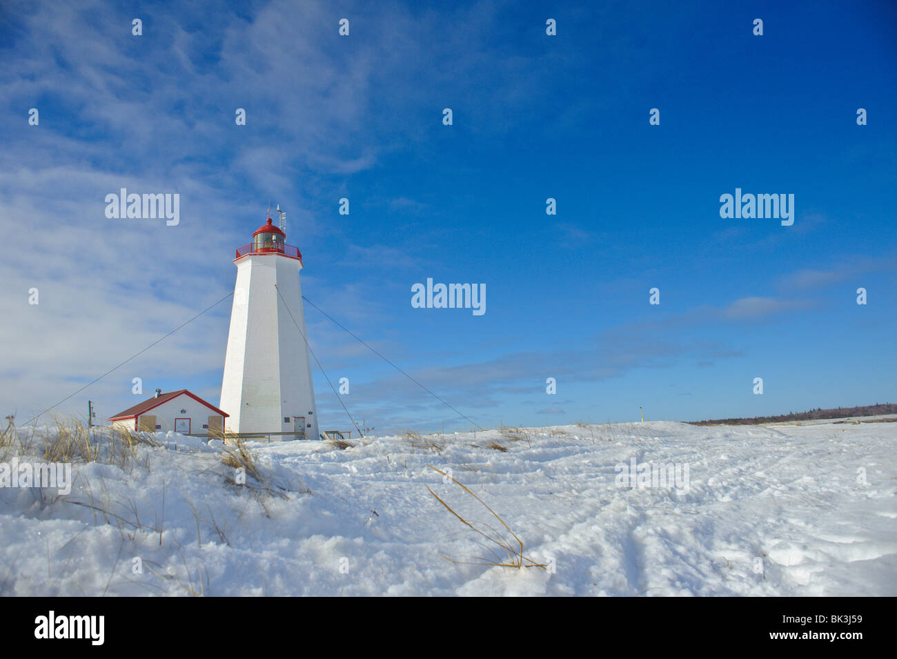 Miscou Island Lighthouse in New Brunswick during winter Stock Photo