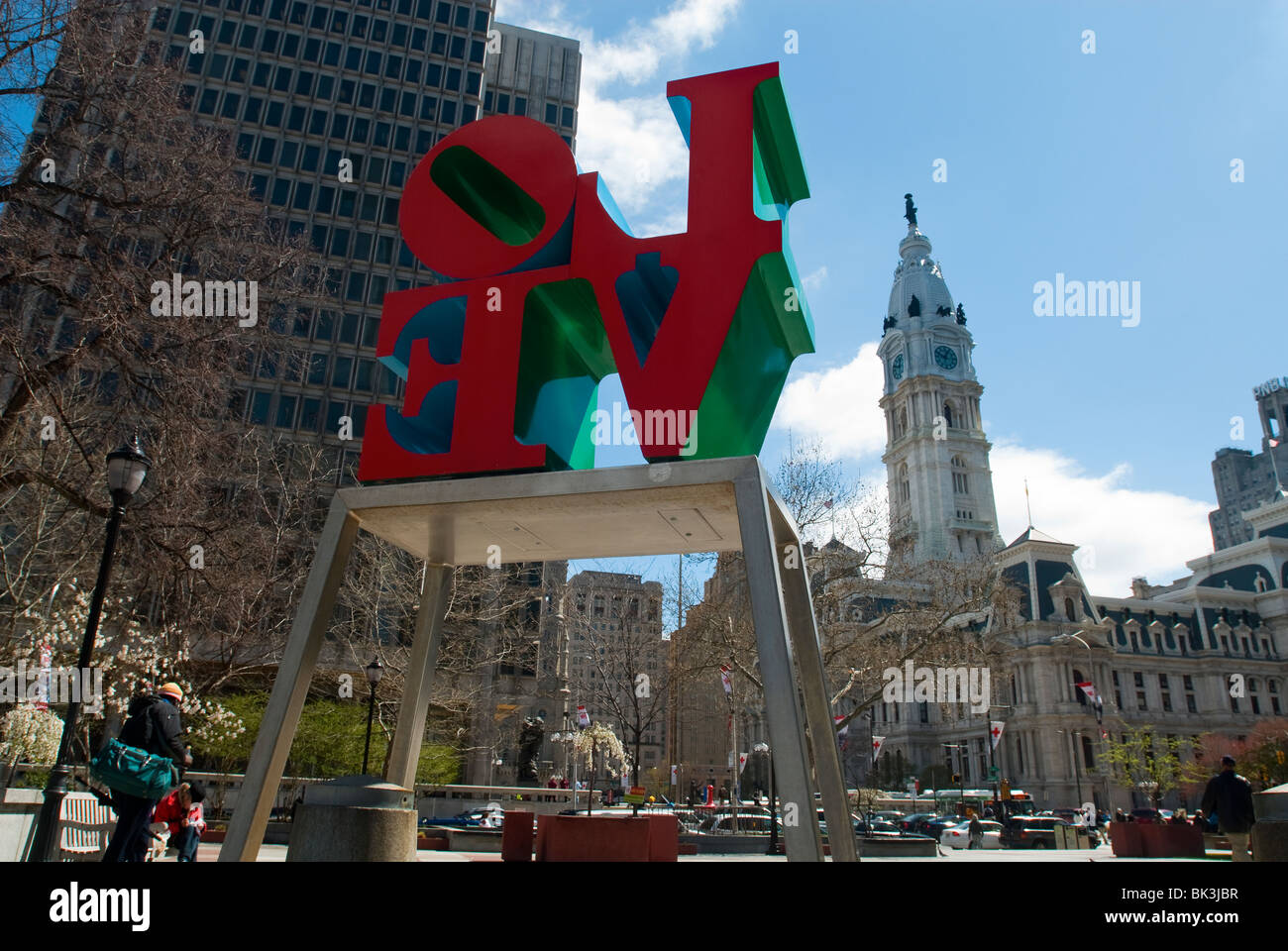 One of the versions of Robert Indiana's 'Love' sculpture in Love Park (JFK PLaza) in Center City Philadelphia, PA Stock Photo