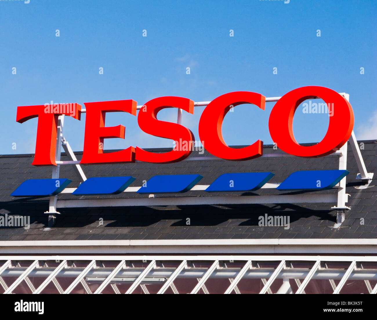 Tesco supermarket logo sign England UK Stock Photo