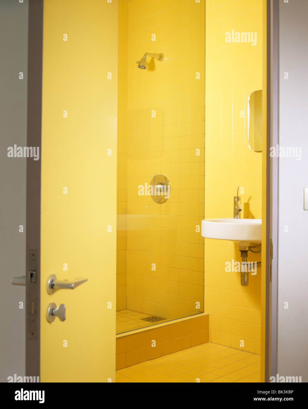 Door Open To Modern Yellow Shower Room Stock Photo 28969914
