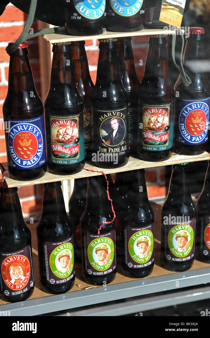 Harveys Bottled Beers in the Harveys Brewery Shop Stock Photo